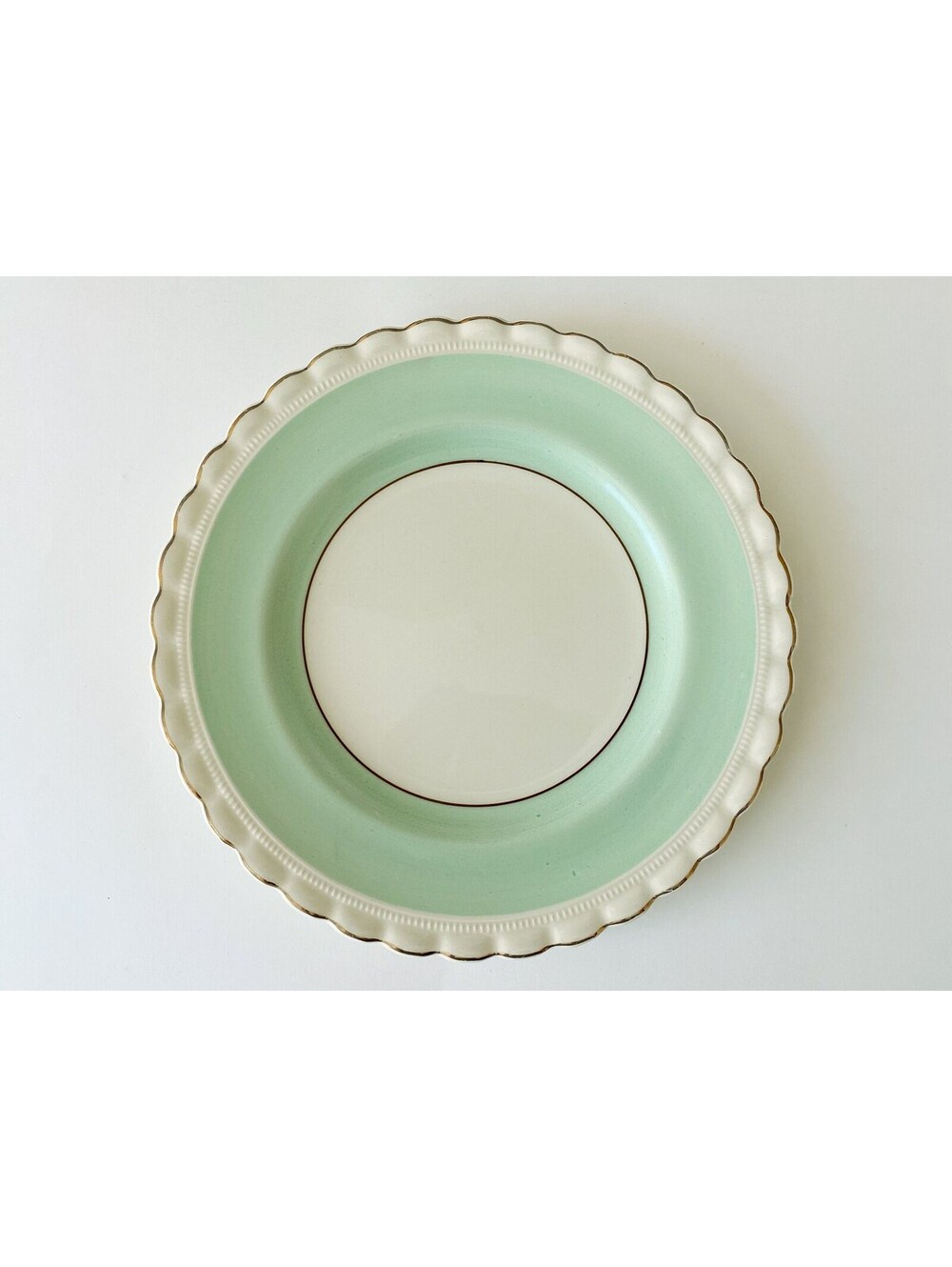 Vintage J&G Meakin England Mint Green Luncheon Plate 9 Inch, Scalloped Gold Trim